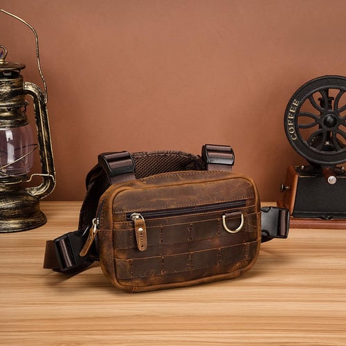 Cowhide Leather Vintage Streetwear Men Hip Hop Chest Bag Two Straps Chest Rig Bag Trendy Style Rectangle Chest Utility Pack buy Cowhide Leather