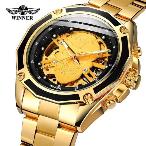 T Winner Men s Fashion Casual Hollow Skull Waterproof Automatic
