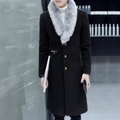 Winter Trench Coat for Men Fashion Men s Jackets Woolen Fur Collar