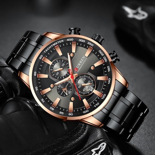 CURREN Black Gold Watch for Men Fashion Quartz Sports Wristwatch