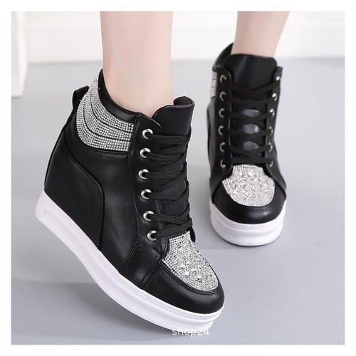 Wedge Heels Shoes for Women Big Size Leather Casual Shoes White