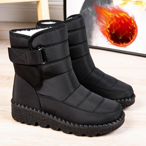 Women s Winter Warm Snow Boots Velcro Waterproof Solid Color