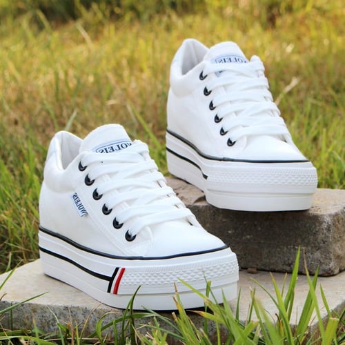 Women Canvas Shoes Platform Sneakers for Woman Lace Up Wedge