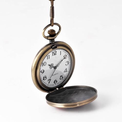 Retro Bronze USSR Soviet Sickle Hammer Quartz Pocket Watch Vintage