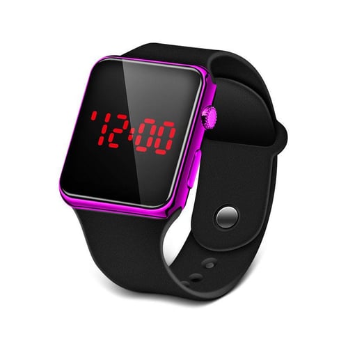 New square mirror face silicone band digital watch red led watches metal frame wristwatch sport clock best sale