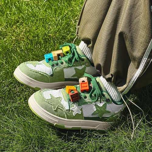 Men Skateboarding Shoes Denim Green Star Sneakers Mens Luxury