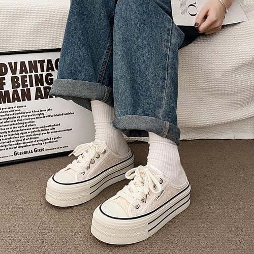 Womens wide canvas top slip on shoes