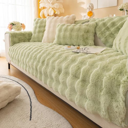 Rabbit Plush Sofa Cover Winter Thickening Warm Plush Cushions Non