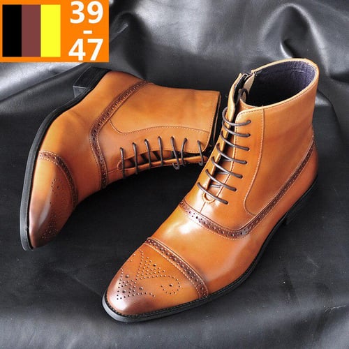 Mens vintage cheap leather ankle boots