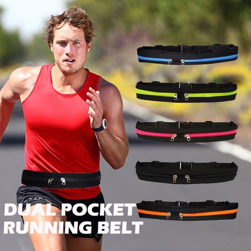Dual pocket running belt outlet
