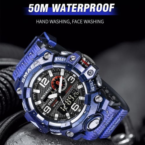 SMAEL Men Sport Watches Dual Time Digital Watch Quartz 50m