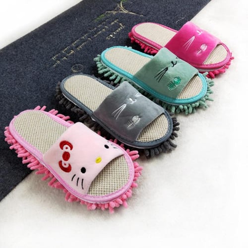 Unisex Microfiber Cleaning Floor Dust Slippers Cartoon Dog Lazy