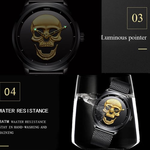 Cool Punk 3D Skull Men s Watch LIGE Brand Luxury Steel Quartz