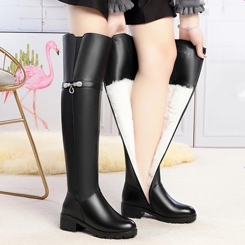 Genuine leather thigh high boots sales