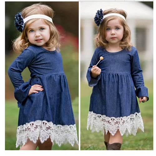 Girls denim and lace outlet dress