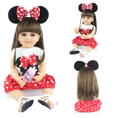 55 CM Full Silicone Reborn Baby Doll For Girl Like Real Long Hair