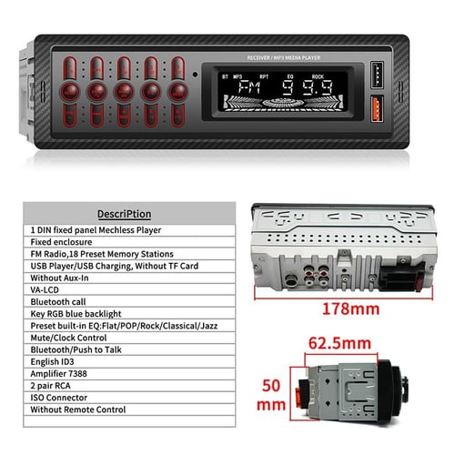 Car USB Card Radio Receiver Hands Free Smart Bluetooth Lossless