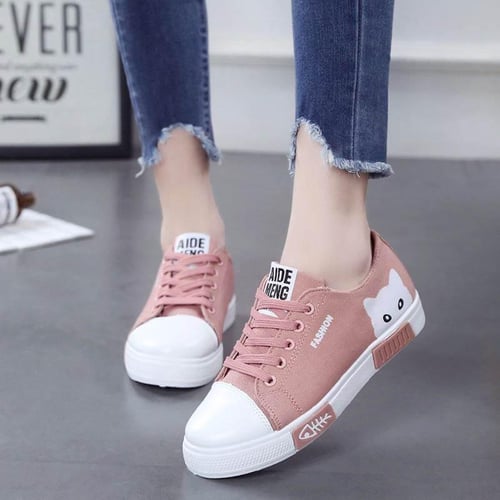 New Ladies Flat Casual Shoes Sneakers Lace up Cartoon Ladies