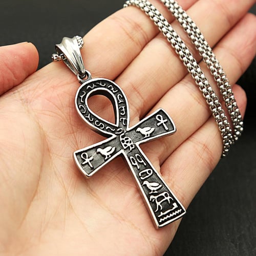 Retro Ancient Egyptian Ankh Cross Pendant Necklace Stainless Steel
