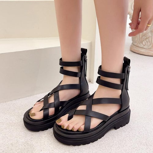 Women s Gladiator Sandals Summer Flat Thong Cross Strappy Sandals