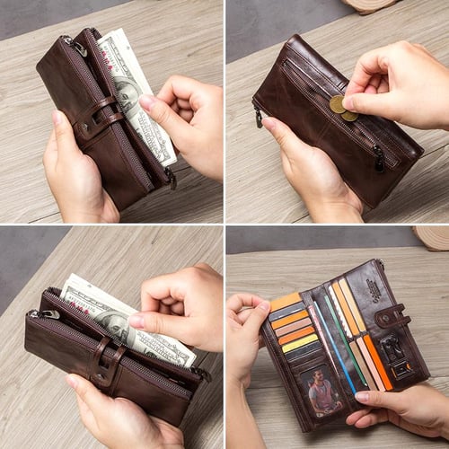 CONTACT S Genuine Leather Men Wallet Male Coin Purse Zipper Long Wallet Phone Pocket Money Bag Card Holder buy CONTACT S Genuine Leather Men Wallet