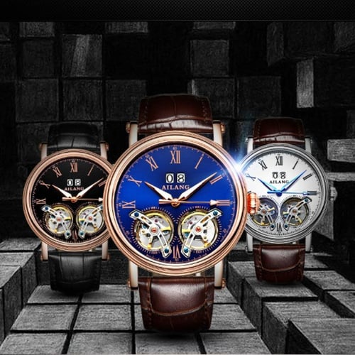 AILANG Double Tourbillon Skeleton Men s Watch Automatic Mechanical