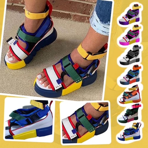 Platform velcro open toe new arrivals platform color block sandals