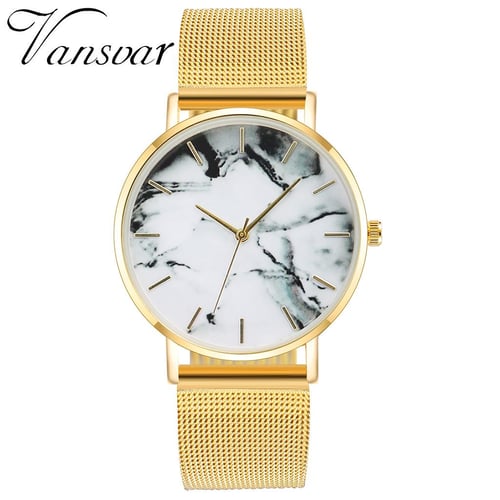 Casual quartz stainless steel band marble outlet strap watch analog wrist watch