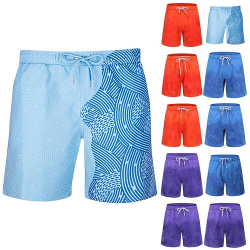Men s Water Color Change Swim Trunks Beach Trunks Warm Color