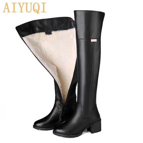 Winter Thigh High Boots Women Genuine Leather Thick Sole