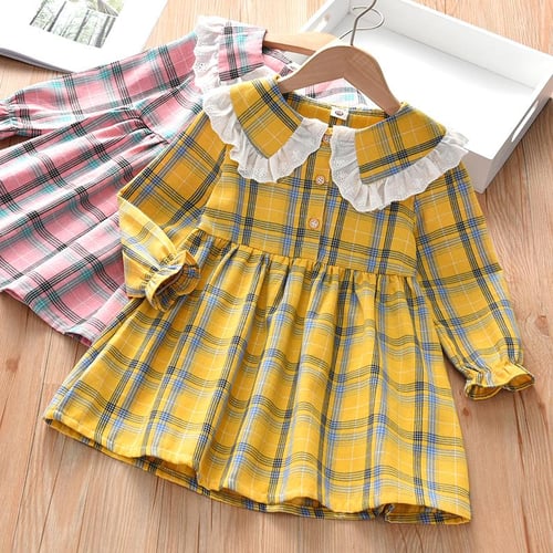 Girls Dresses for Kids Preppy Style Baby Cotton Plaid Dress