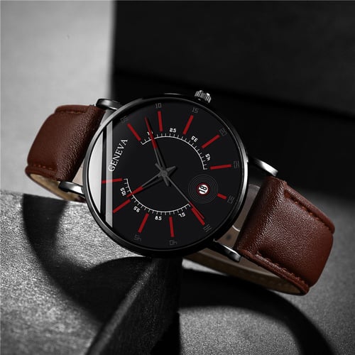 Fashion sport men's stainless steel case leather band quartz hotsell analog wrist watch