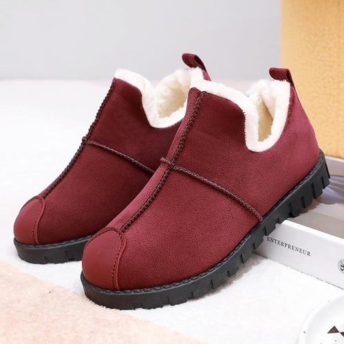 Women s Winter Flat Boots Warm Durable Shoes Fur Lining Ankle Snow