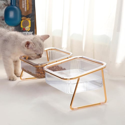 Cat Bowl Clear High Foot Cat Bowl Diagonal Neck Guard Drink Cat