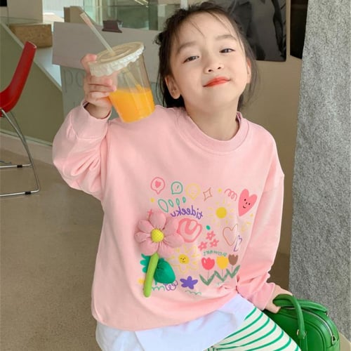 Children Tops Mid Length Cute Three dimensional Flower Print