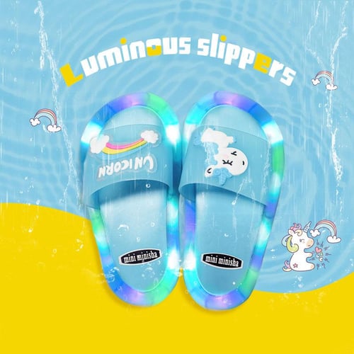 TWINFLAMES Girl Slippers Children Unicorn LED Kids Slippers Baby