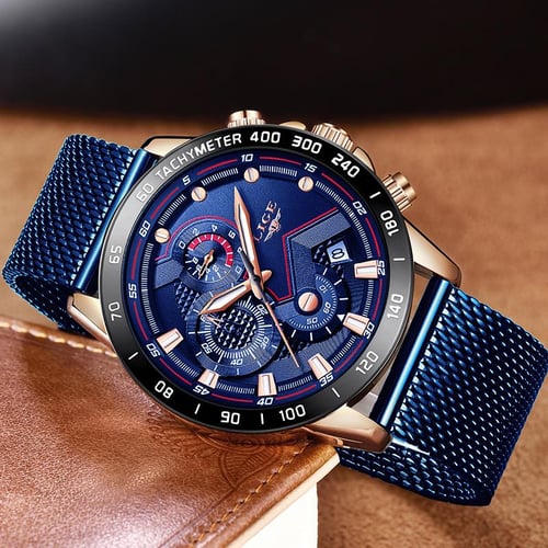 LIGE 2020 New Mens Watches Wrist Watch Quartz Clock Blue Watch Men