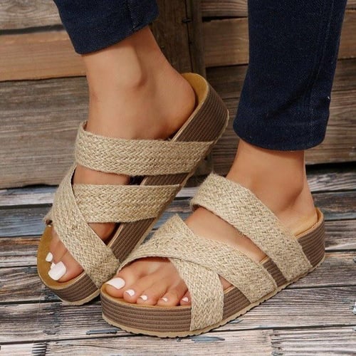 Fashion vintage woven flat slippers hot sale