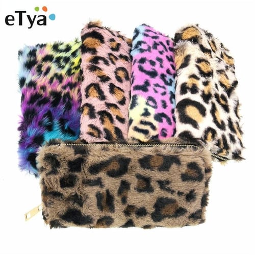 New Gradient Leopard Print Plush PU Wallet Money Clip Women
