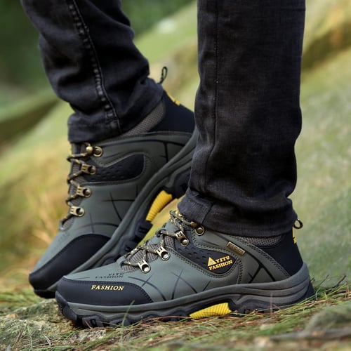 Men s Hiking Boots Waterproof Leather Boots Non slip Large Size