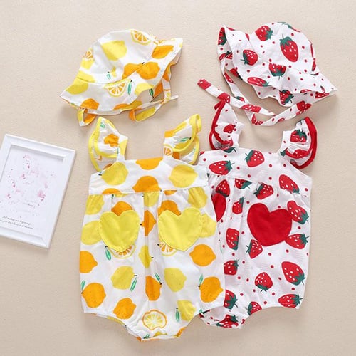 Kung Pao Chicken Newborn Infant Baby Girls Straps Fruit Print