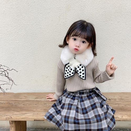 Cute Winter Scarf For Children Faux Fur Plush Collar Dot Kids Girl