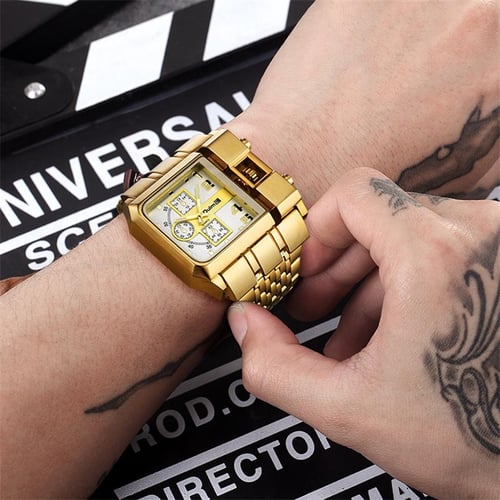 Golden Military Style Men s Quartz Watch with Big Dial buy