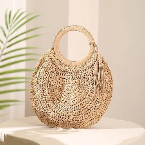 Womens round straw hotsell bag