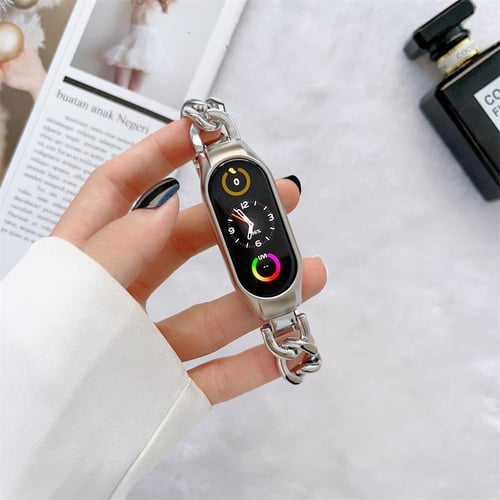 Luxury Strap For Xiaomi Mi Band 7 6 5 4 3 Stainless Steel Wrist Metal leather Bracelet for Mi Band 7 Strap women girl Wristbands buy Luxury Strap