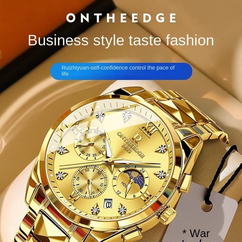 ONTHEEDGE Watch Men s Multi functional Three eye Six pin Gold