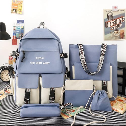 5 PCS Spring Color Matching Schoolbag Fashion Letter Korean Campus