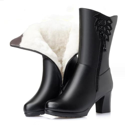 Genuine leather high heel sale boots