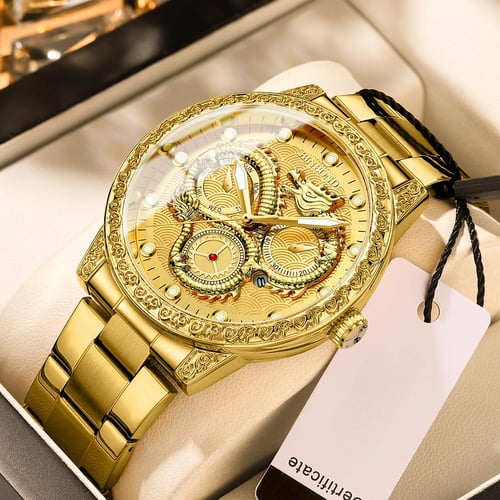 New TOP Brand Luxury Men s Watch With Box Dragon Golden Relief