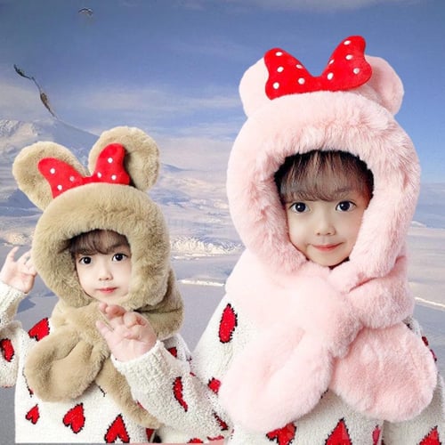 Mickey Minnie Mouse Scarf Hat Double Fleece Warmth Boy Girl Child Baby Hat Kawaii Autumn Winter Cute Children Cartoon buy Mickey Minnie Mouse Scarf